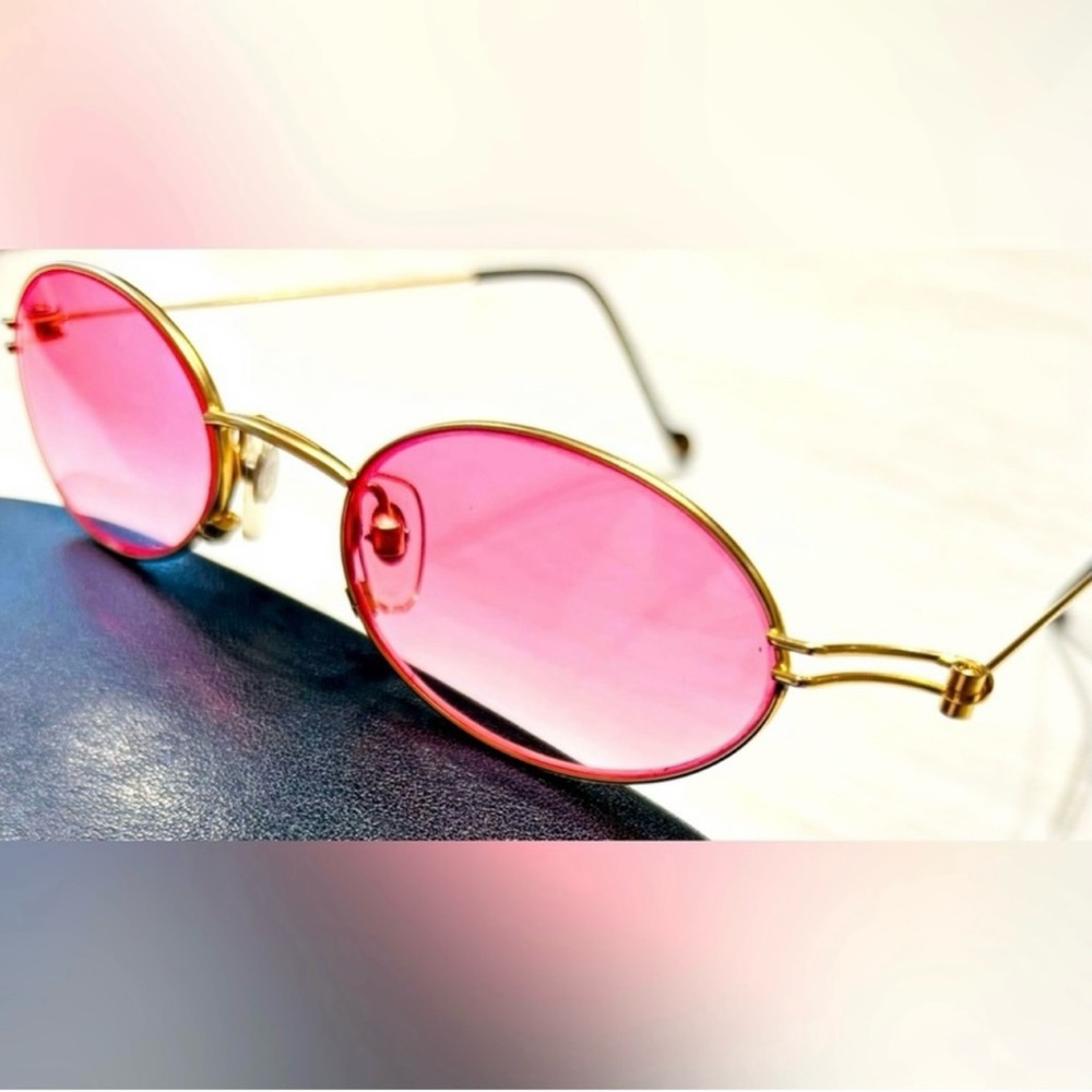 VERY RARE Authentic Gucci Coogi Brand Name Gold Metal Frame Pink Tint Sunglasses